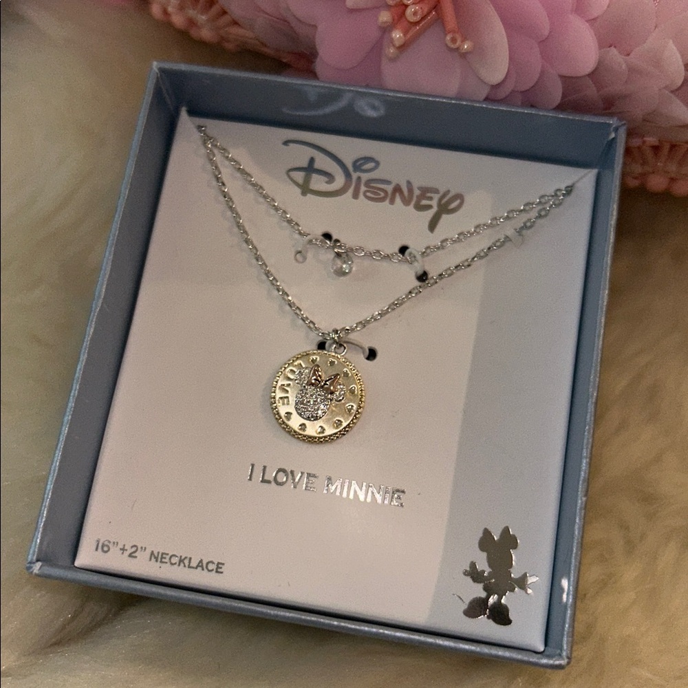 LA rocks Disney Minnie Mouse Necklace “Love” pendant 16”+2” extender chain NEW!